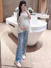mamanstyle孕婦牛仔褲破洞外穿春夏季孕期托腹直筒休閑闊腿褲舒適通勤時(shí)尚 湖水藍M 曬單實(shí)拍圖