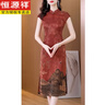 恒源祥2025夏季新款女香云紗真絲桑蠶絲中年改良旗袍連衣裙 紅 L 曬單實(shí)拍圖