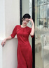 初蟬衣事新中式改良旗袍女2025新款中國(guó)紅結(jié)婚訂婚禮服魚尾連衣裙 胭脂紅 S （現(xiàn)貨） 曬單實(shí)拍圖