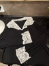 高檔純棉睡衣女冬季長袖女士性感V領(lǐng)黑色寬松可外穿家居服女套裝 黑色條紋蕾絲花邊 M 80-100斤 曬單實拍圖