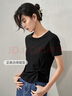 茵曼扭結(jié)不規(guī)則T恤女春夏百搭顯瘦圓領(lǐng)寬松休閑短袖上衣 午夜黑-新 XL 曬單實拍圖