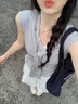 夏蓓朵韓系飄帶褶皺T恤套裝女夏高腰半身裙花苞短裙設計感蕾絲短袖上衣 飄帶短袖t恤+花苞半身裙 兩件套 L 建議105-115斤 曬單實拍圖