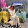 Ebonka品牌羊皮版方頭芭蕾舞鞋女外穿交叉豬鼻子淺口復(fù)古平底粗跟單鞋子 卡其色(粗跟) 37 曬單實(shí)拍圖