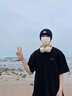 啄木鳥【2件裝】短袖T恤男夏季冰絲涼感小眾半袖青少年寬松休閑五分上衣 小熊頭白色+草書字黑色 （2件裝） XL (建議體重125-140斤左右） 曬單實拍圖