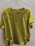 麥婭洛麻料女裝亞麻高級女上衣高端天絲棉麻襯衫短袖t恤年輕媽媽夏裝小 黃色【冰絲棉麻】 3XL 【約140-155斤】 曬單實(shí)拍圖