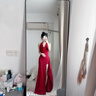 微光里掛脖連衣裙女夏季修身禮服長裙純欲收腰開叉包臀裙子性感V領(lǐng)裙子 掛脖包臀長裙【紅色 M】 95-110斤 曬單實(shí)拍圖