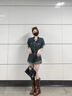佐敘牛仔連體褲港風(fēng)卷邊短褲女夏季甜酷復(fù)古收腰顯瘦闊腿褲連衣褲套裝 深藍色 M （90-105斤）贈送皮帶 曬單實拍圖