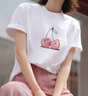 德瑪納糖果櫻桃印花短袖簡(jiǎn)約款百搭女式T恤圓領(lǐng)上衣 白色 S 曬單實(shí)拍圖