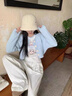 JAVC法式短款小香風(fēng)藍(lán)色針織開衫女2025新款秋冬小眾氣質(zhì)麻花毛衣外套 藍(lán)色 L 建議 105-115斤 曬單實拍圖
