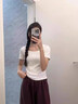 山朵棉2025新款夏季白色短袖t恤女低領(lǐng)修身打底衫螺紋修身顯瘦時(shí)尚上衣 白色 M 曬單實(shí)拍圖