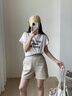 Calvin KleinJeans25春夏新款女士簡(jiǎn)約印花ck松緊腰修身針織休閑短褲47AB601 PF0-卡其色 S 曬單實(shí)拍圖