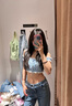 UR2025夏季新款女裝拼接格紋木耳邊闊腿牛仔長褲UYY850116 藍(lán)色 25 曬單實拍圖