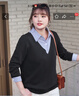 MsShe【設計感條紋假兩件襯衫】大碼女裝2025秋裝胖mm顯瘦針織衫上衣 開(kāi)衫長(cháng)袖-藏青藍色25年9月25日到貨 5XL 曬單實(shí)拍圖
