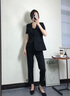 晨芙時(shí)尚西裝外套女夏季薄款小個(gè)子職業(yè)裝氣質(zhì)工作服短袖休閑西服套裝 863黑色西裝+九分褲 M 建議90-105斤 曬單實(shí)拍圖