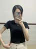 山朵棉小高領短袖t恤女2025新款白色純棉打底衫修身顯瘦內搭短款上衣服 黑色 M 曬單實拍圖