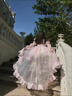 閃動(dòng)少女（SHANDONGSHAONV）法式花嫁禮服藍(lán)色粉色lolita抹胸大拖尾連衣裙洋裝洛麗塔蓬蓬公主 [新花嫁]藍(lán)色吊帶裙 S 6090 曬單實(shí)拍圖