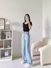 法舒琳涼感牛仔褲女夏薄款梨形身材大碼胖mm顯瘦直筒垂感遮肉百搭闊腿褲 淺藍色 M 建議【90-100斤】 曬單實(shí)拍圖