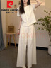 皮爾卡丹（pierre cardin）棉麻亞麻女套裝2025新款夏季年輕人小個子休閑闊腿褲子兩件套女裝 杏色 XL (110-120斤) 曬單實(shí)拍圖