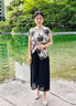 恰凡（QIAFAN）媽媽夏裝T恤端莊大氣套裝2025新款雪紡上衣中老年女洋氣闊腿褲裙 F542503 黑色上衣  XL  (推薦105斤以內(nèi)) 曬單實拍圖
