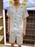 浪莎（LangSha）睡衣男夏季冰絲薄款短袖加肥加大碼寬松家居服套裝 男款提花/白色格子(短褲短袖) XL (建議116至130斤) 曬單實(shí)拍圖