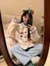 雅鹿雪花絨鎖溫保暖可外穿寬松睡衣家居服秋冬天加絨加厚女法蘭絨套裝 NSJLY-KS219流沙色女 L 【推薦體重100-120斤】 曬單實拍圖