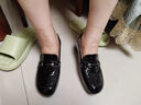 斷碼清倉真皮樂(lè )福鞋女中跟單鞋2023年春夏新款粗跟皮鞋子女 黑色 37 曬單實(shí)拍圖