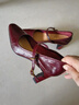 星期六（St&Sat）氣質(zhì)真皮高跟鞋女2026春秋季新款一腳蹬粗跟淺口單鞋復古瑪麗珍鞋 深紅色 7cm 36 (230mm) 曬單實(shí)拍圖