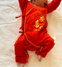 鵬優(yōu)嬰兒連體衣純棉無骨紅色寶寶哈衣爬服滿月百天衣服新生兒春秋薄 平安喜樂紅色羅紋綁帶連體 52cm 曬單實(shí)拍圖
