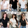 浪莎女士短袖T恤女V領(lǐng)夏季時尚百搭高級感白色半袖上衣短款修身打底衫 曬單實拍圖