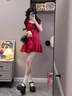 FOX.G新品連衣裙紅色裙子女夏季2025年新款衣服女裝夏裝小個子氣質(zhì)女裙 復(fù)古蕩領(lǐng)系帶荷葉邊紅裙 L 曬單實拍圖
