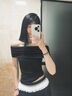 NOME夏季黑色露肩上衣螺紋一字肩短袖t恤女氣質收腰顯瘦上衣 黑色  S  曬單實拍圖