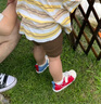 kids.ing寶寶帆布鞋春季休閑男童女小童兒童軟底鴛鴦鞋子 藍/米/紅色 26 曬單實拍圖
