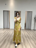 鷺青一原創(chuàng  )【春熙】復古印花連衣裙女夏季斜裁荷葉邊垂感吊帶長(cháng)裙 黃綠色 XS 曬單實(shí)拍圖