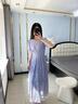 顏域v領(lǐng)蕾絲連衣裙女夏裝2025新款輕熟風(fēng)收腰顯瘦短袖鏤空長裙子 紫色 XL 曬單實拍圖
