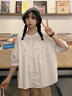 VEOX短袖襯衫女日系甜美襯衫女寬松2025夏季新款百搭小衫上衣 白色 S 曬單實(shí)拍圖