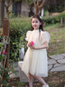 英氏（YEEHOO）女童漢服兒童裙子夏季國風淑女新中式連衣裙夏裝新款刺繡中小童裝 風華半夢杏色 130 曬單實拍圖