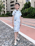 喜雅萌旗袍女童夏季短袖2025新款小女孩連衣裙裝中式漢服大童國風(fēng)裙子 山林熊貓[藍(lán)] 均碼 120 曬單實(shí)拍圖