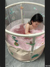 嬰兒游泳桶家用小孩浴桶新生兒童游泳池寶寶室內泡澡桶透明洗澡桶 蜜桃粉(洗浴大禮包+排水管) 曬單實(shí)拍圖