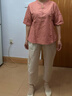 衣典零一（LEDIALYI）時(shí)尚洋氣減齡棉麻套裝女2025夏季新款中年休閑九分哈倫褲子兩件套 皮粉上衣+米白褲 3XL （建議147-158斤） 曬單實(shí)拍圖
