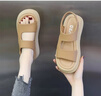 品牌斷碼清倉涼鞋女真皮2025新款夏季平底踩屎感羅馬沙灘鞋女 卡其色 38 曬單實(shí)拍圖