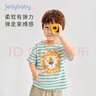 JELLYBABY男孩衣服夏季兒童時(shí)髦上衣5歲寶寶條紋夏裝男童t恤短袖 藍條綠恐龍 110 cm 曬單實(shí)拍圖