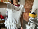 森馬（Semir）短袖T恤女印花撞色修身小眾2025夏季甜美荷葉邊上衣107425100098 曬單實(shí)拍圖