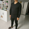 貓人男士莫代爾秋衣無痕薄款圓領秋冬季內搭打底衫保暖套裝男 【圓領上衣+褲子】-鉑灰   2XL （適合150-170斤） 曬單實拍圖
