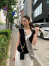 美式波點(diǎn)撞色疊穿吊帶背心女短袖兩件套設(shè)計(jì)感v領(lǐng)正肩t恤潮流上衣 黑色兩件套 M 曬單實(shí)拍圖