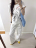 佐敘美式正肩短袖T恤女夏季新款爆款創(chuàng  )意可愛(ài)斑點(diǎn)狗印花修身圓領(lǐng)上衣 白色 L （105-115斤） 曬單實(shí)拍圖