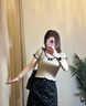 簡豐姿短袖女t恤正肩輕薄針織衫夏裝2025新款顯瘦遮肚子甜美上衣純欲風(fēng) 黑色花邊蝴蝶結(jié)短袖【杏色】 均碼 【建議80-120斤】 曬單實拍圖