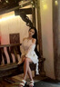 帛飾衣櫥法式白色長(cháng)袖連衣裙女春秋季感氣質(zhì)仙女裙收腰小個(gè)子短裙 杏色 M 曬單實(shí)拍圖