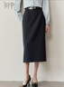 初申春秋半身裙女時(shí)尚腰帶裝飾顯瘦直筒中長(cháng)款裙子S51B025 深灰 XL  曬單實(shí)拍圖