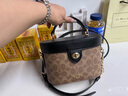 蔻馳（COACH）【品牌直供】coach女包Kay20盒子包老花單肩手提斜挎包送女友 CBQ35IMQRX卡其配黑色 曬單實(shí)拍圖