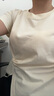 芮鴿大碼女裝圓領(lǐng)T恤正肩扭結(jié)收腰短袖女新款夏季修身胖mm上衣 米杏色 L 曬單實拍圖